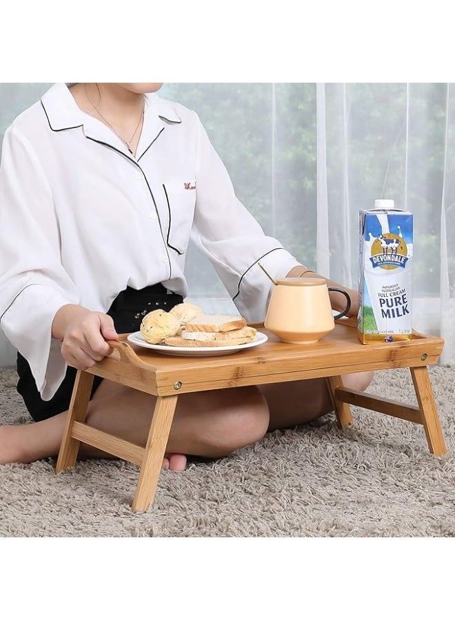 ترابيزة خشب متعددة الاستخدامات، صينية تقديم طعام قابلة للطي بتصميم عملي، طاولة سرير مريحة للأكل أو العمل، مناسبة للاستخدام اليومي داخل المنزل - Image 2